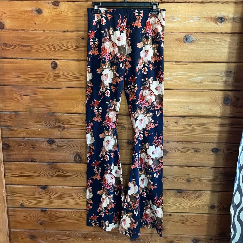 Show Me Your MuMu Floral Boot Cut Pants - Navy and Pink